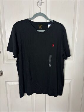 NEW NWT Polo by Ralph Lauren Men's Black V-Neck T-Shirt with Red Pony Size Large